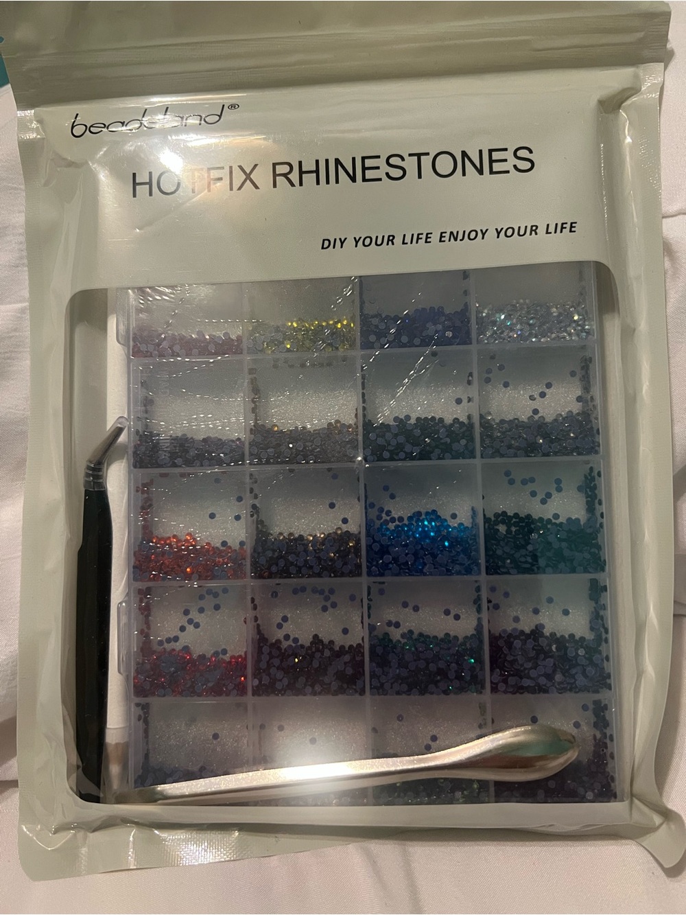 Beadland Blue Multicolor Hotfix Rhinestone Kit with Tweezers
